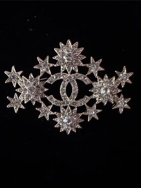 Brooch  Silver-Tone Crystal Starburst CC Brooch